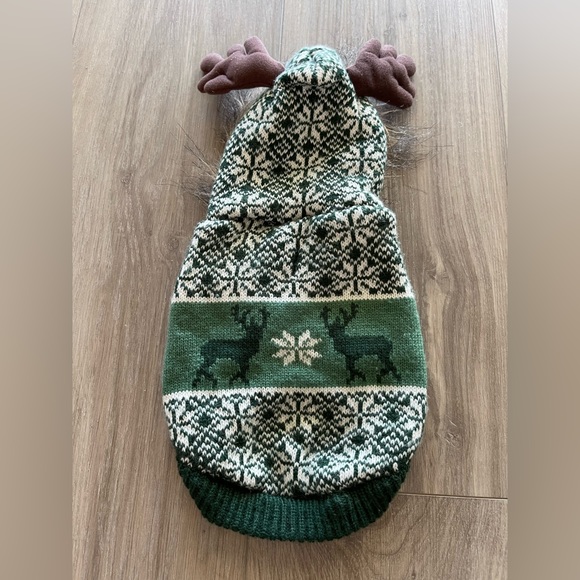 🐶Reindeer Argyle Dig Sweater Coat Jacket  Faux Fur Hood  Size -XSmall *New - Picture 2 of 7